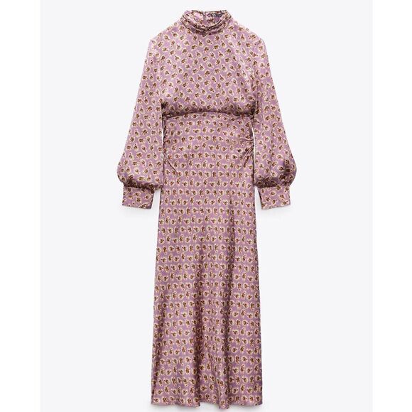 ZARA FLORAL PRINT DRESS WITH RUCHING - Picture 1 of 6